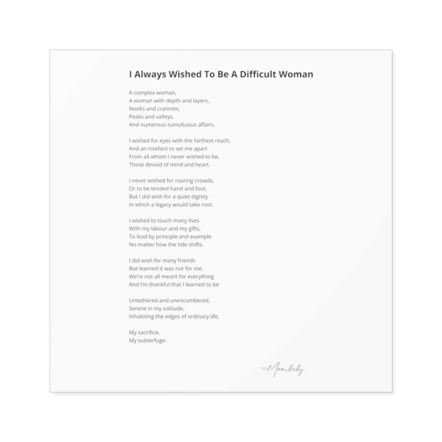 I Always Wished To Be A Difficult Woman - Vinyl Sticker, Indoor/Outdoor
